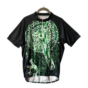 Primal Wear Cycling Jersey Mens Medium Black Green 3/4 Zip Bike Shirt Pockets